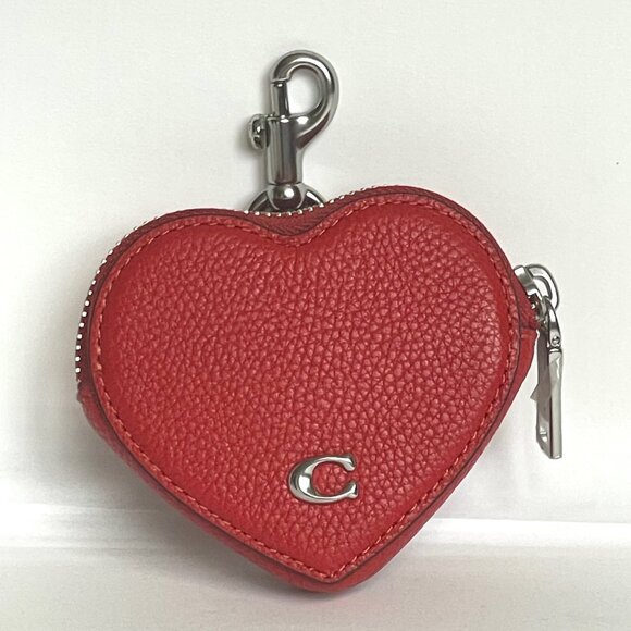Coach Heart Coin Purse Keychain Red Bag Charm Earbud Case Leather CP406 - Picture 4 of 10